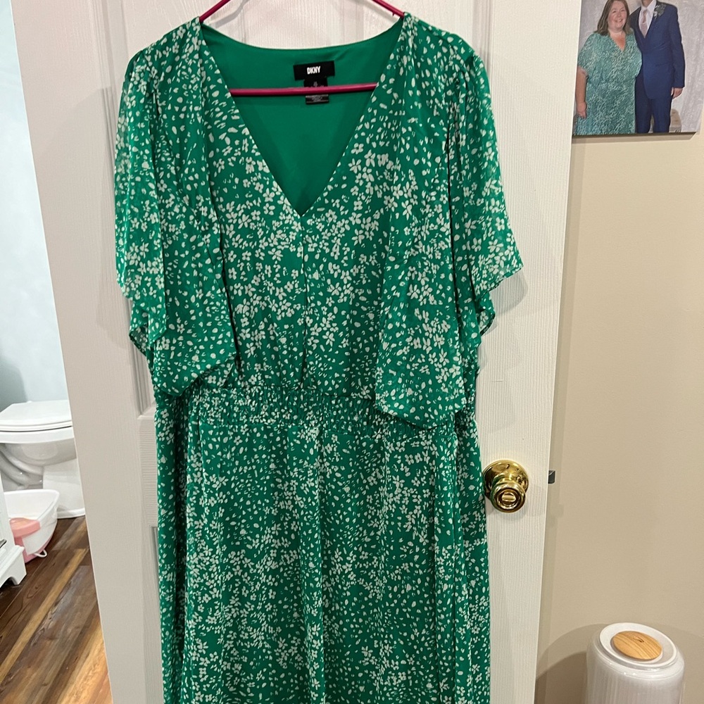 DKNY green dress with white floral